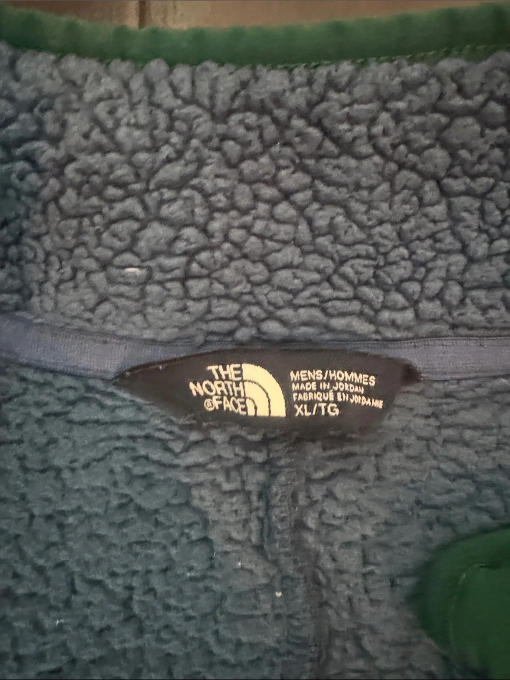 The North Face Blue Sherpa Fleece Jacket with Green Trim
